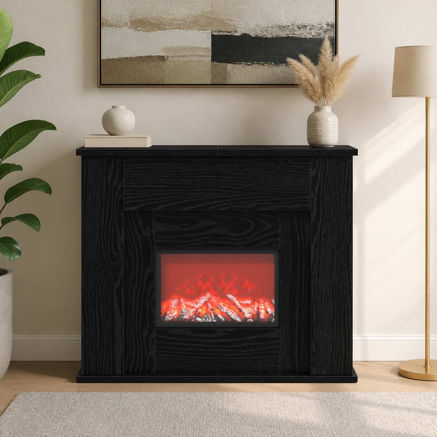vidaXL Τζάκι με ταινία LED Μαύρη Δρυς 63 x 20 x 54,5 cm