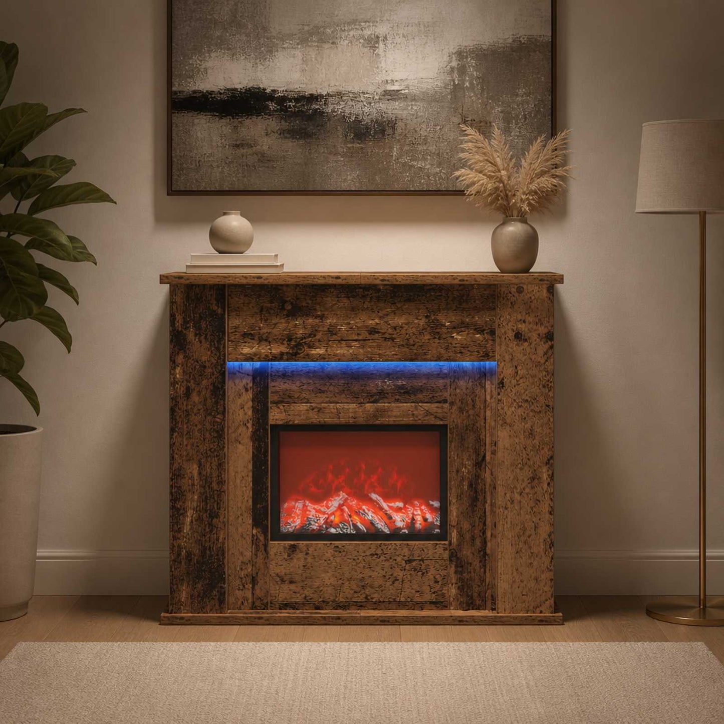 vidaXL Τζάκι με ταινία LED Παλαιωμένο ξύλο 63 x 20 x 54,5 cm