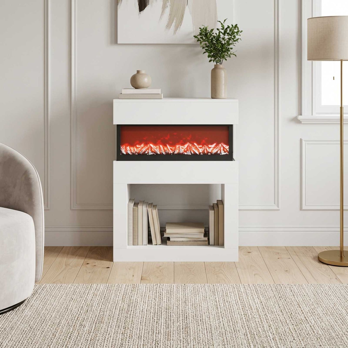 vidaXL Ηλεκτρικό τζάκι Λευκό 64 x 30 x 87 cm Επεξεργασμένο ξύλο