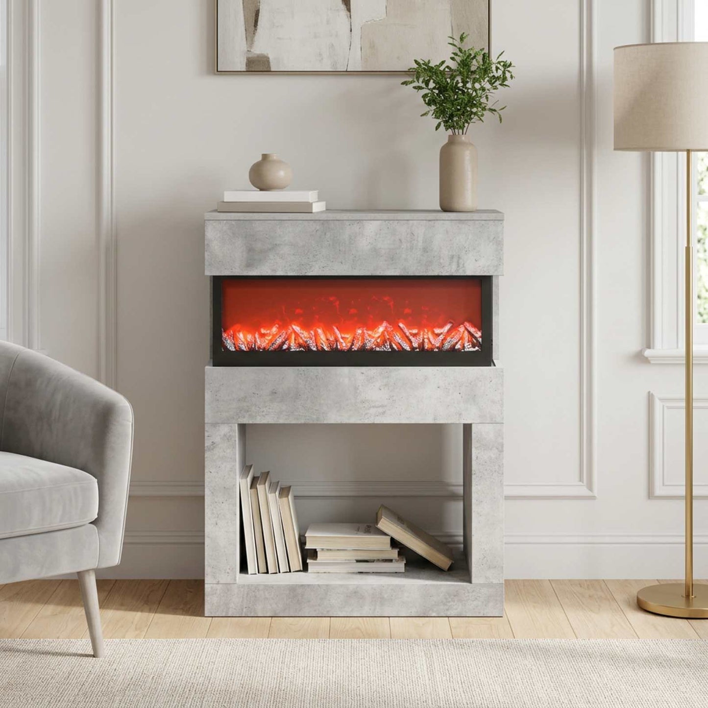 vidaXL Ηλεκτρικό τζάκι Σκυρόδεμα 64 x 30 x 87 cm Επεξεργασμένο ξύλο