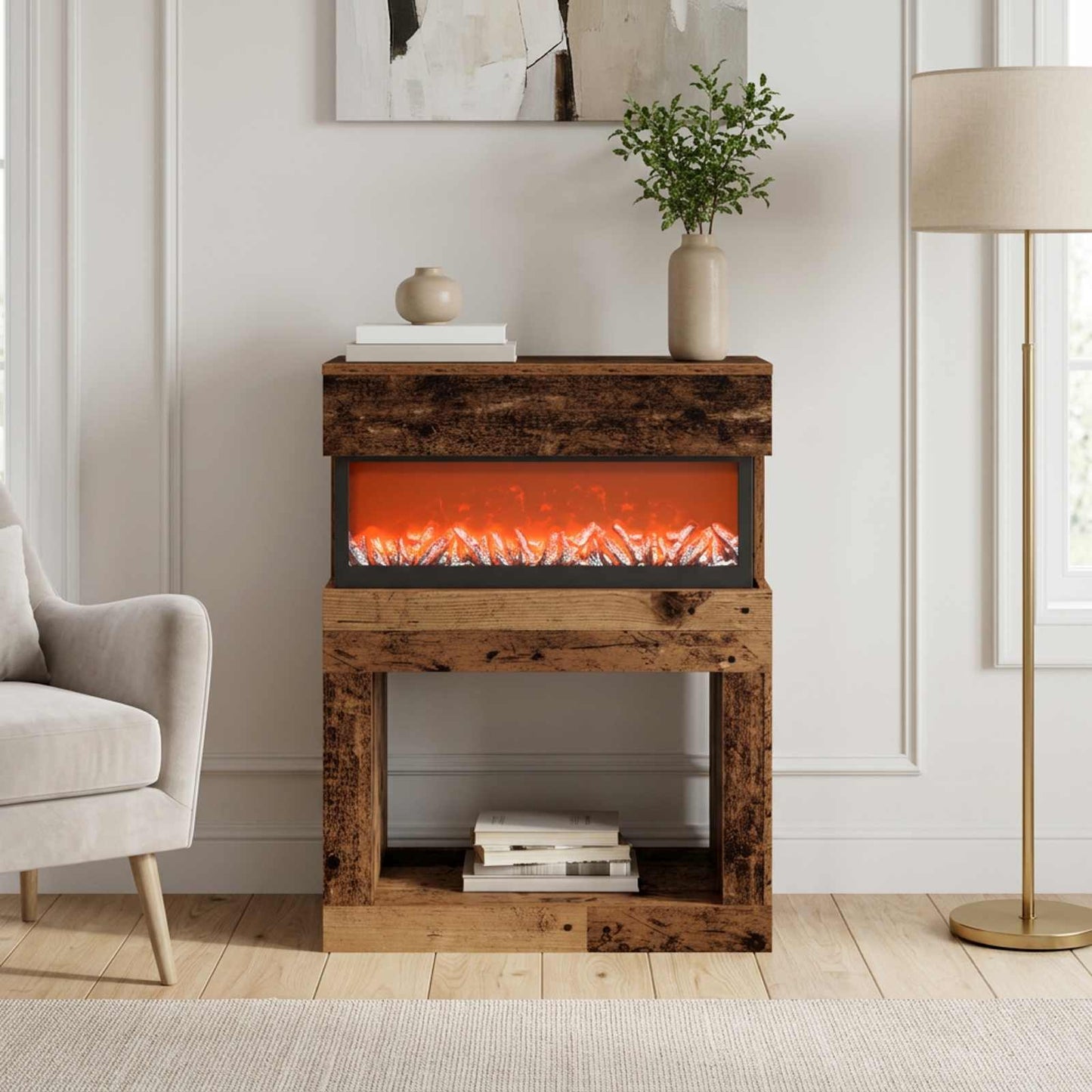 vidaXL Ηλεκτρικό τζάκι Παλαιωμένο ξύλο 64 x 30 x 87 cm