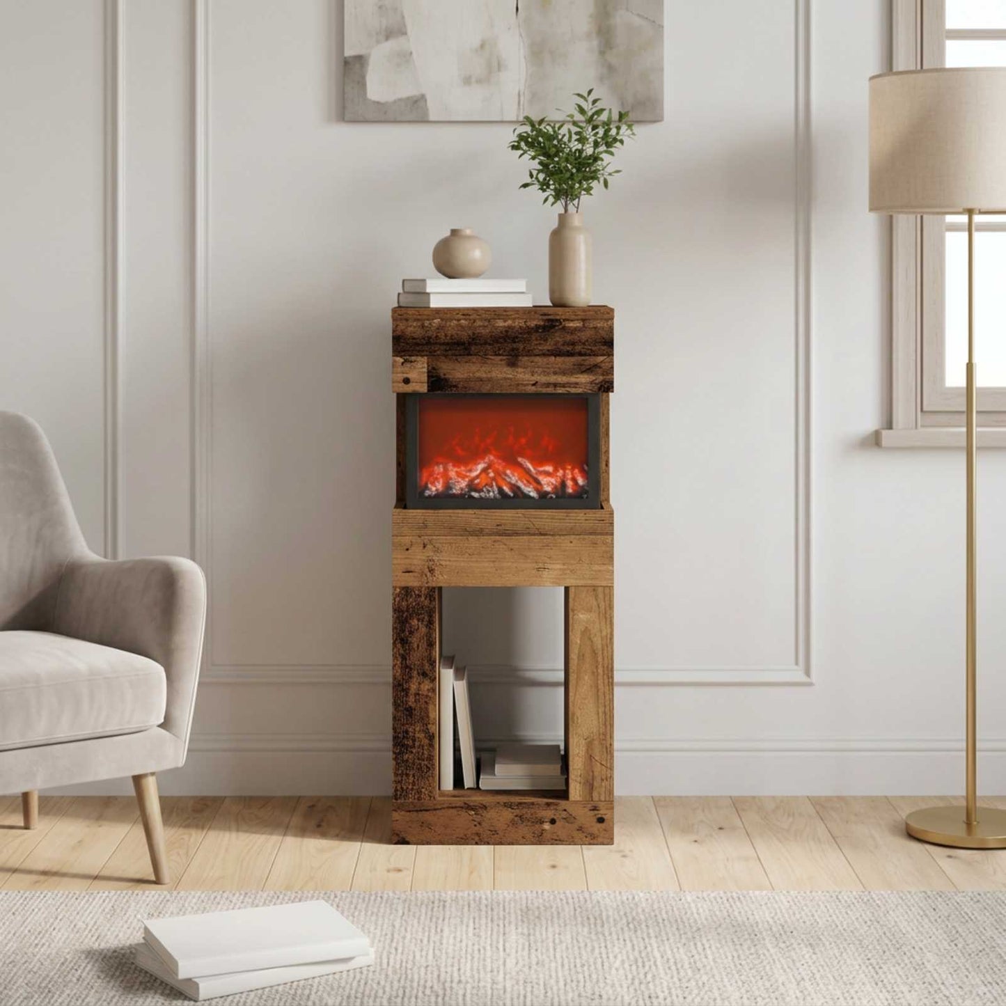 vidaXL Ηλεκτρικό τζάκι Παλαιωμένο ξύλο 35 x 30 x 86 cm