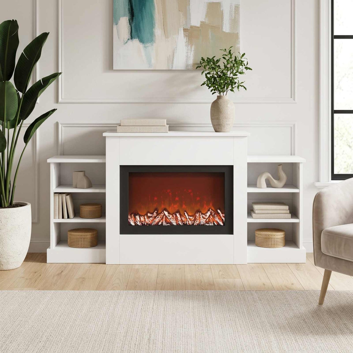 vidaXL Ηλεκτρικό τζάκι Λευκό 140 x 30 x 67 cm Επεξεργασμένο ξύλο