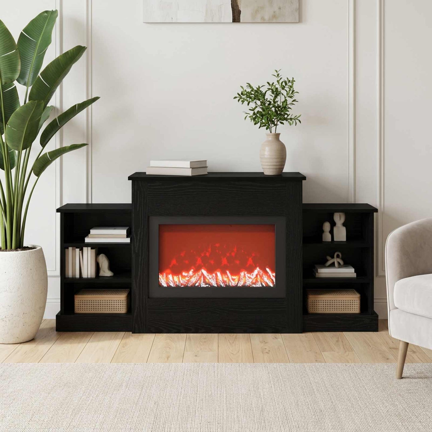 vidaXL Ηλεκτρικό τζάκι Μαύρη Δρυς 140 x 30 x 67 cm Επεξεργασμένο ξύλο