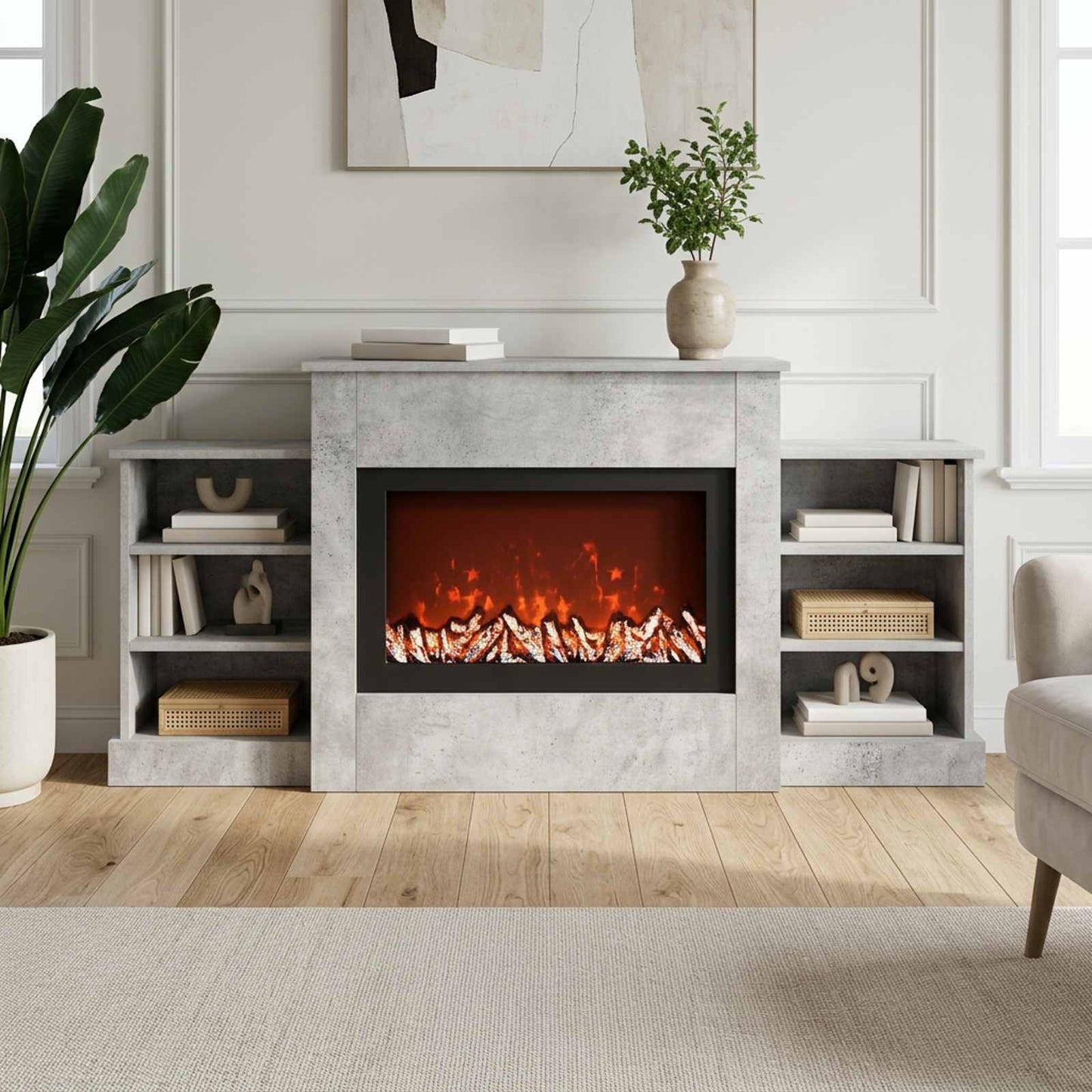 vidaXL Ηλεκτρικό τζάκι Σκυρόδεμα 140 x 30 x 67 cm Επεξεργασμένο ξύλο