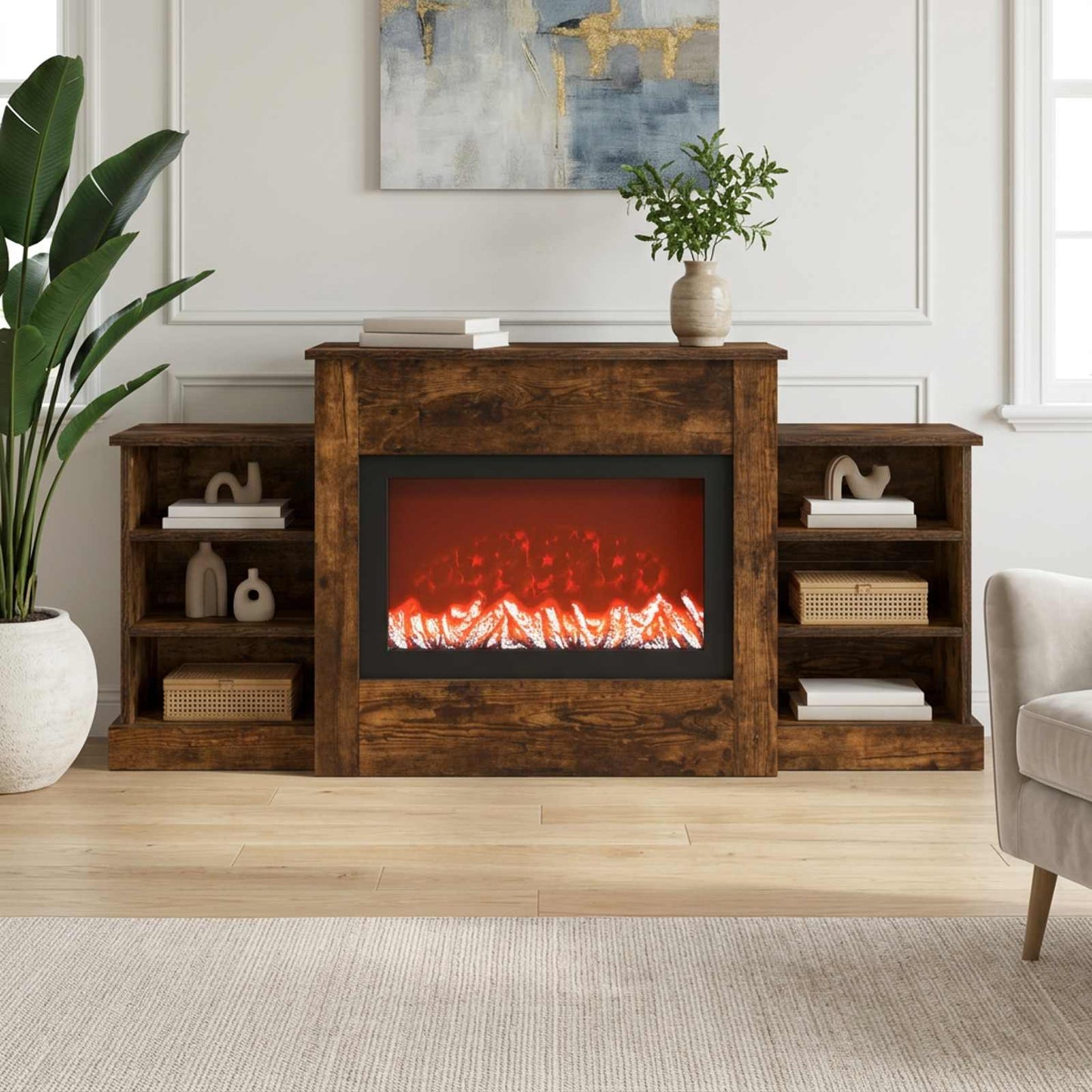 vidaXL Ηλεκτρικό τζάκι Καπνισμένο Ξύλο Δρυός 140 x 30 x 67 cm