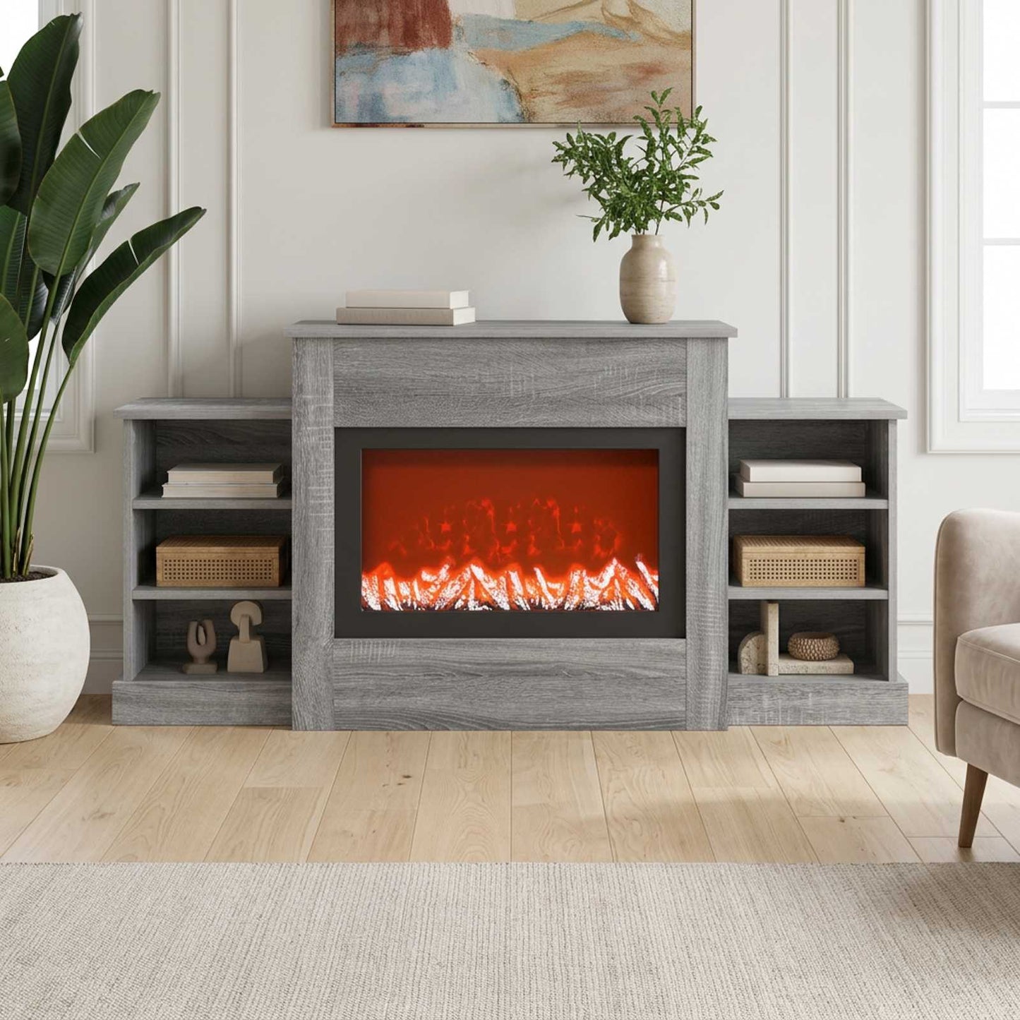 vidaXL Ηλεκτρικό τζάκι Γκρι Sonoma 140 x 30 x 67 cm Επεξεργασμένο ξύλο