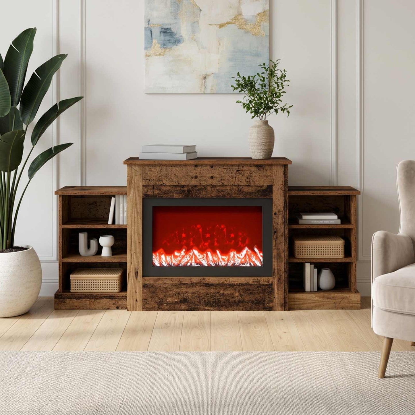 vidaXL Ηλεκτρικό τζάκι Παλαιωμένο ξύλο 140 x 30 x 67 cm