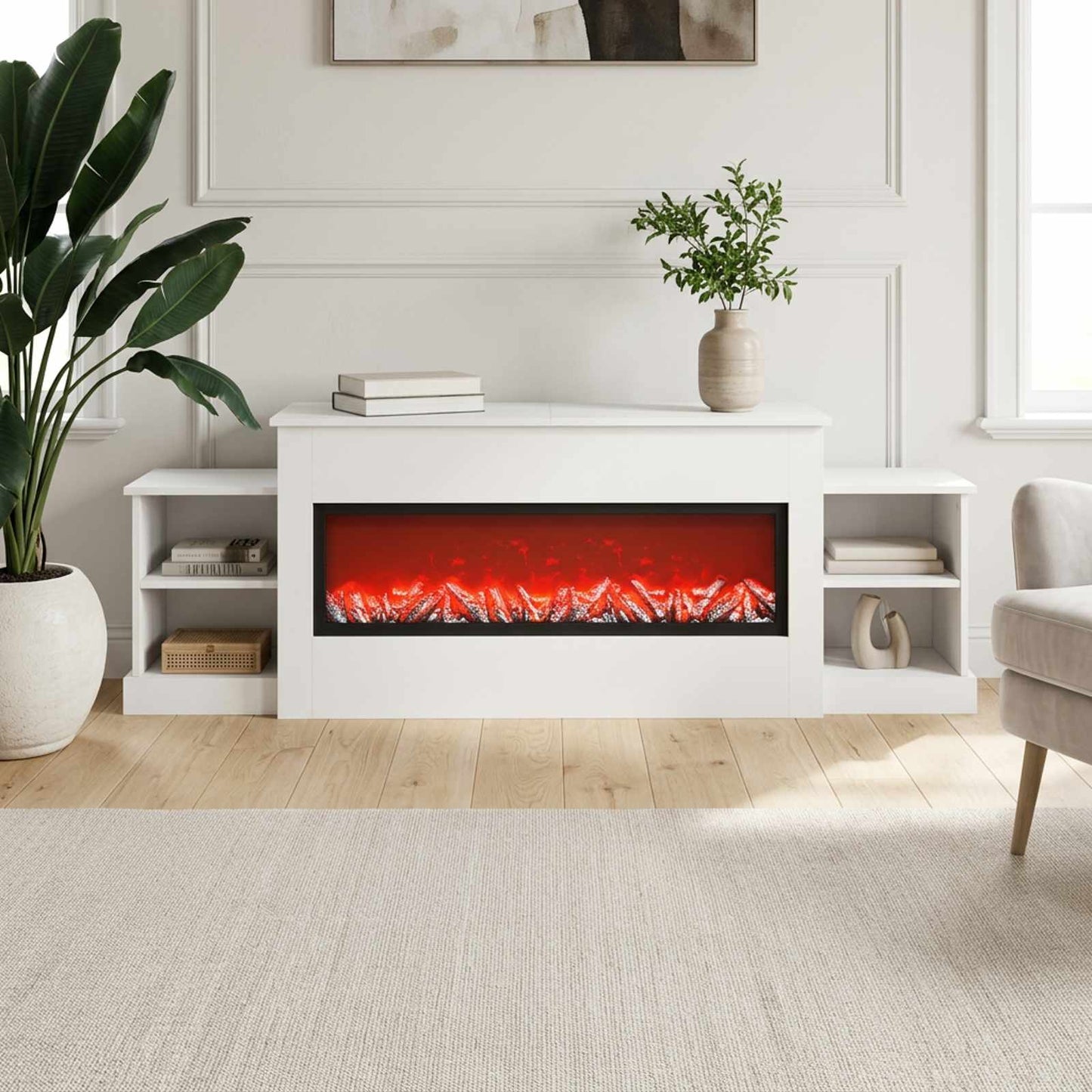 vidaXL Ηλεκτρικό τζάκι Λευκό 177 x 30 x 56,5 cm Επεξεργασμένο ξύλο
