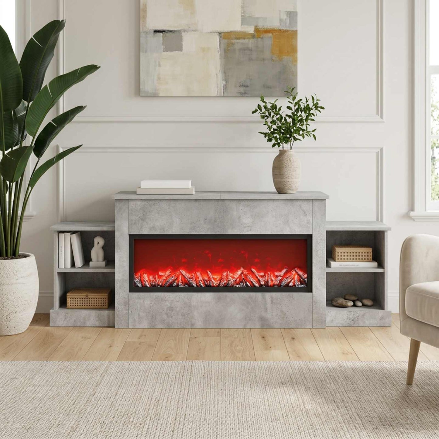 vidaXL Ηλεκτρικό τζάκι Σκυρόδεμα 177 x 30 x 56,5 cm Επεξεργασμένο ξύλο