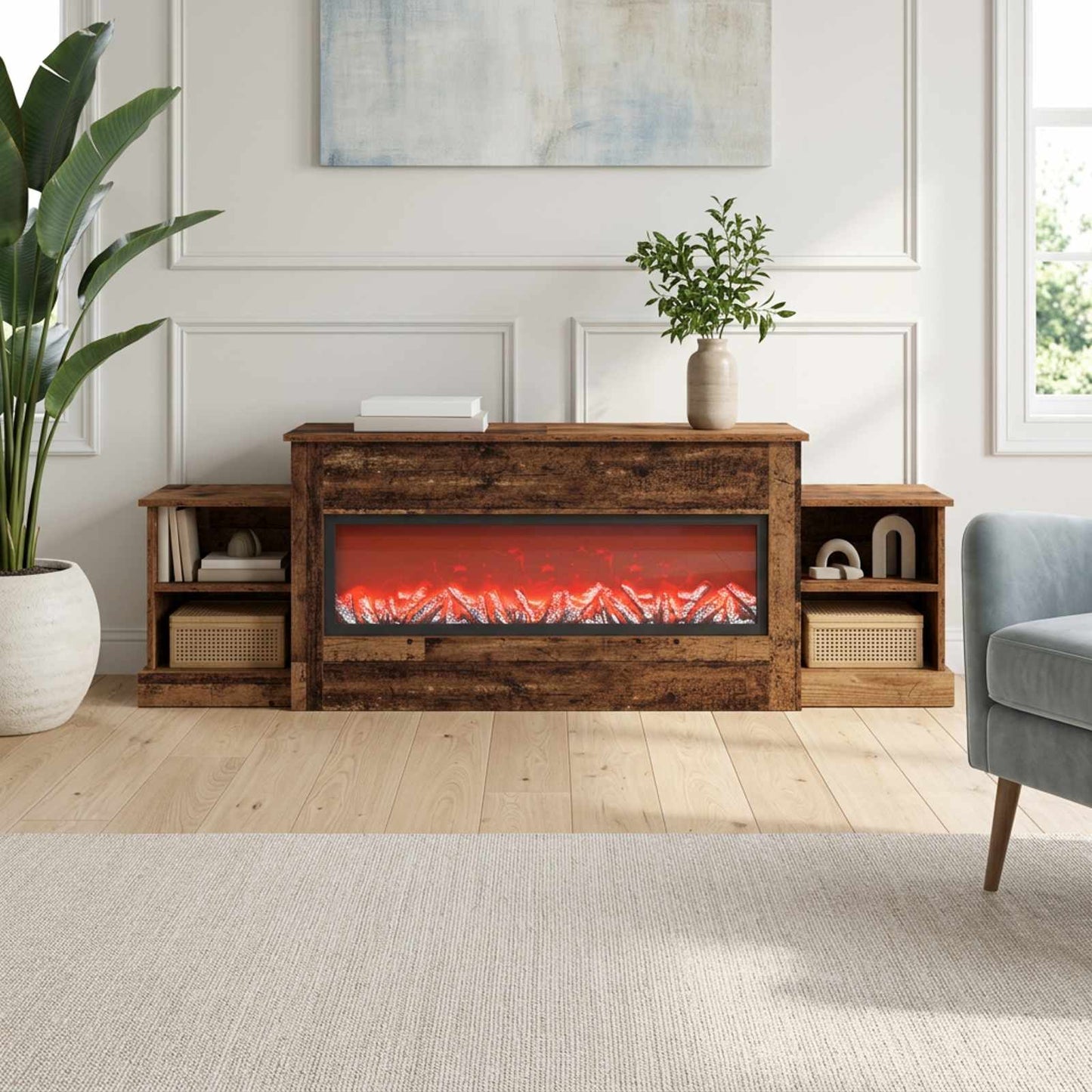 vidaXL Ηλεκτρικό τζάκι Παλαιωμένο ξύλο 177 x 30 x 56,5 cm