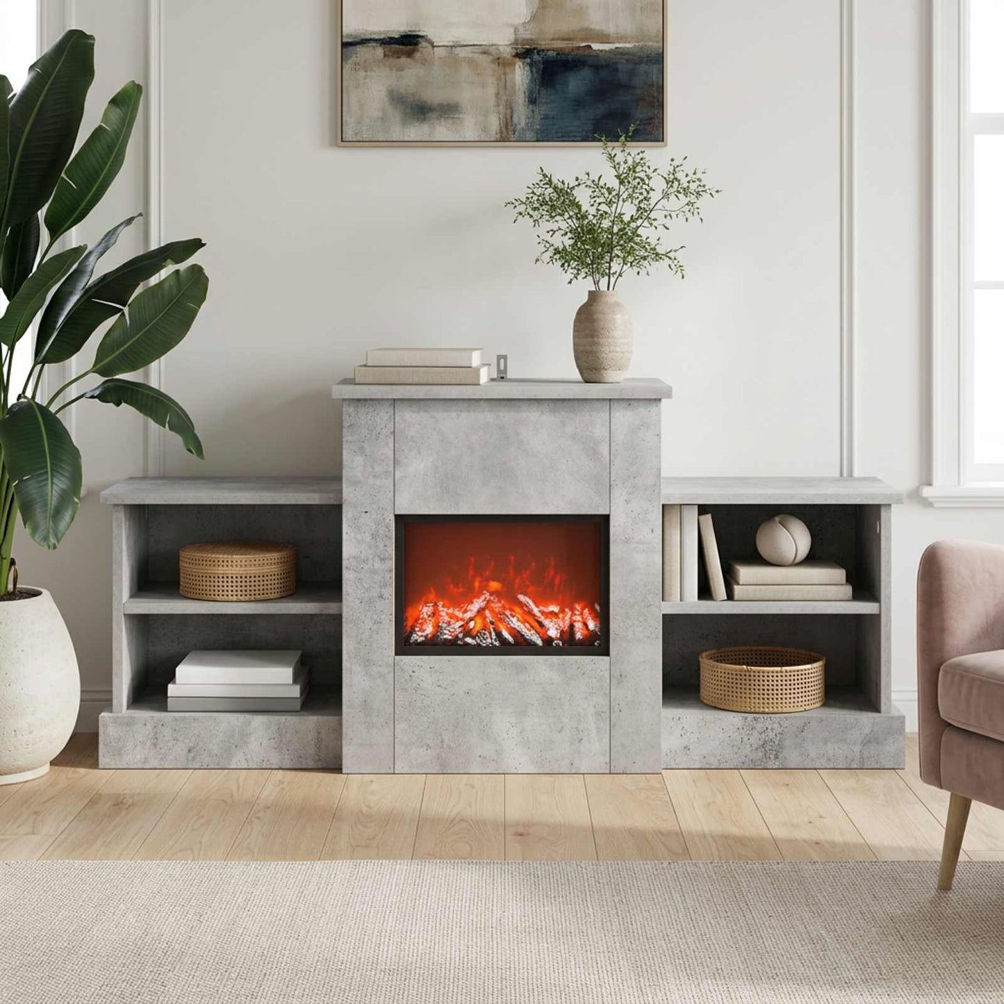 vidaXL Ηλεκτρικό τζάκι Σκυρόδεμα 110 x 30 x 50 cm Επεξεργασμένο ξύλο