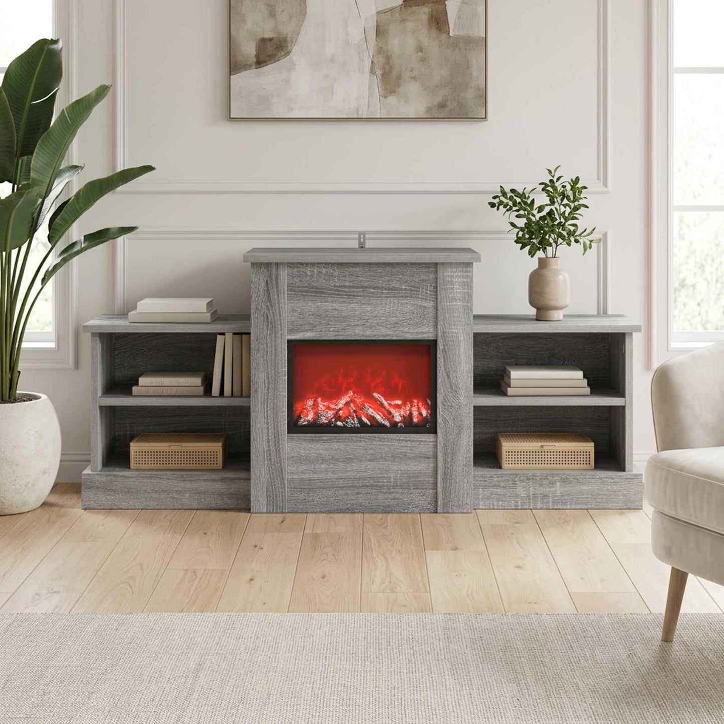 vidaXL Ηλεκτρικό τζάκι Γκρι Sonoma 110 x 30 x 50 cm Επεξεργασμένο ξύλο