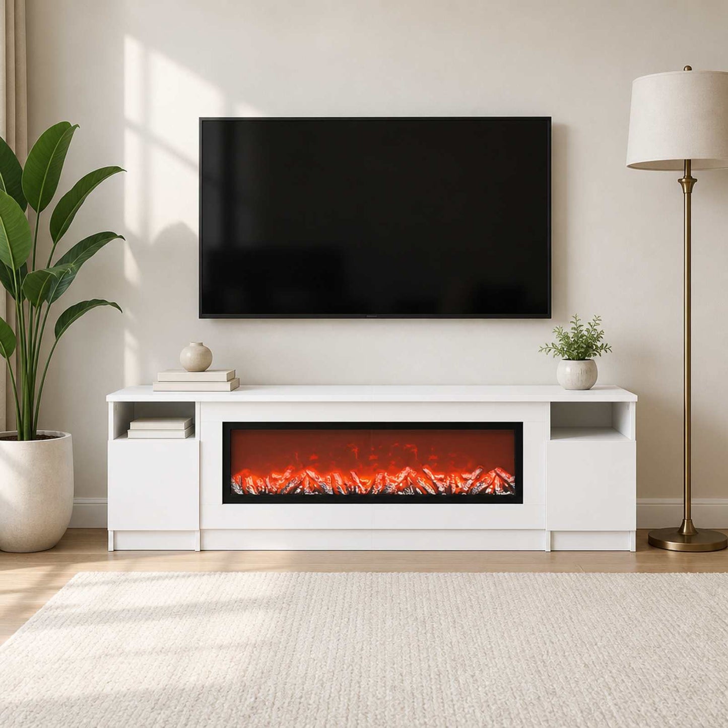 vidaXL Ηλεκτρικό τζάκι Λευκό 165 x 28,5 x 47 cm Επεξεργασμένο ξύλο