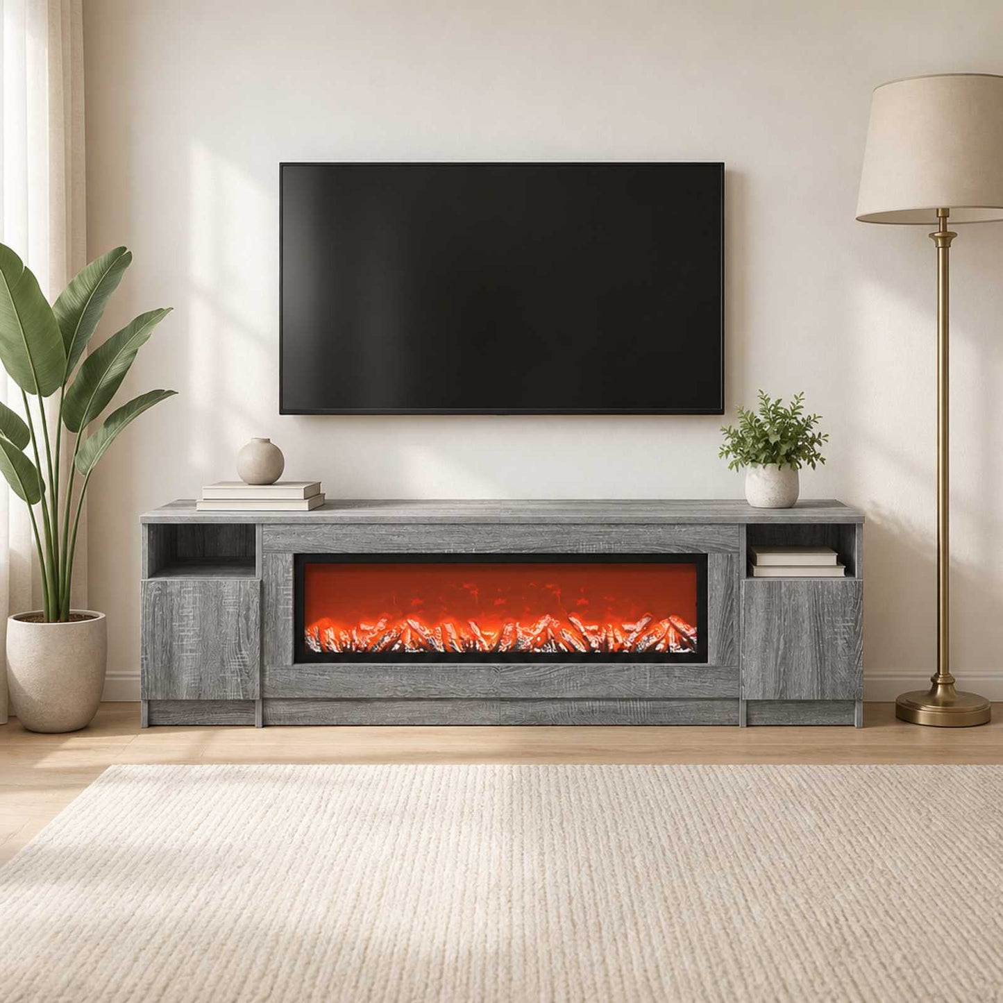 vidaXL Ηλεκτρικό τζάκι Γκρι Sonoma 165 x 28,5 x 47 cm