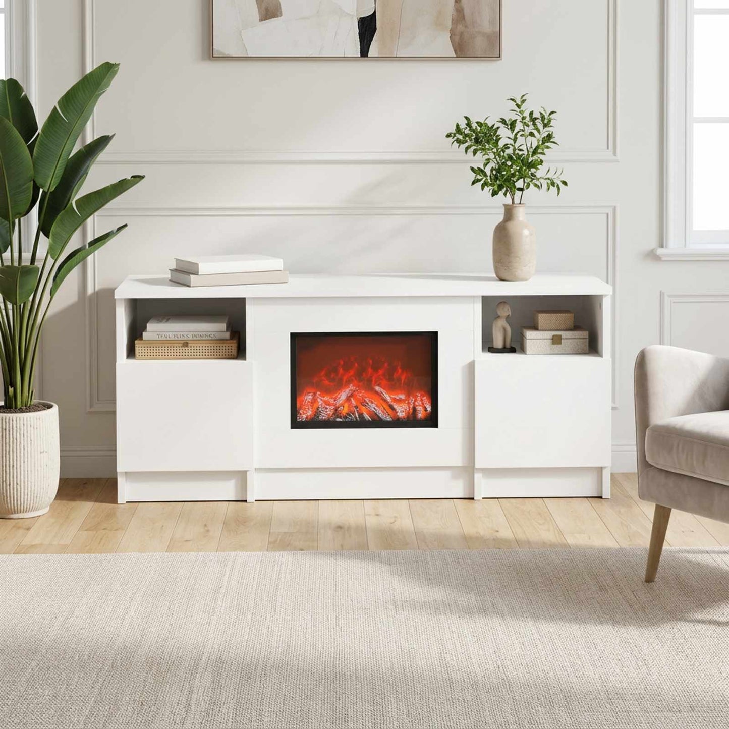 vidaXL Ηλεκτρικό τζάκι Λευκό 98 x 28,5 x 40,5 cm Επεξεργασμένο ξύλο
