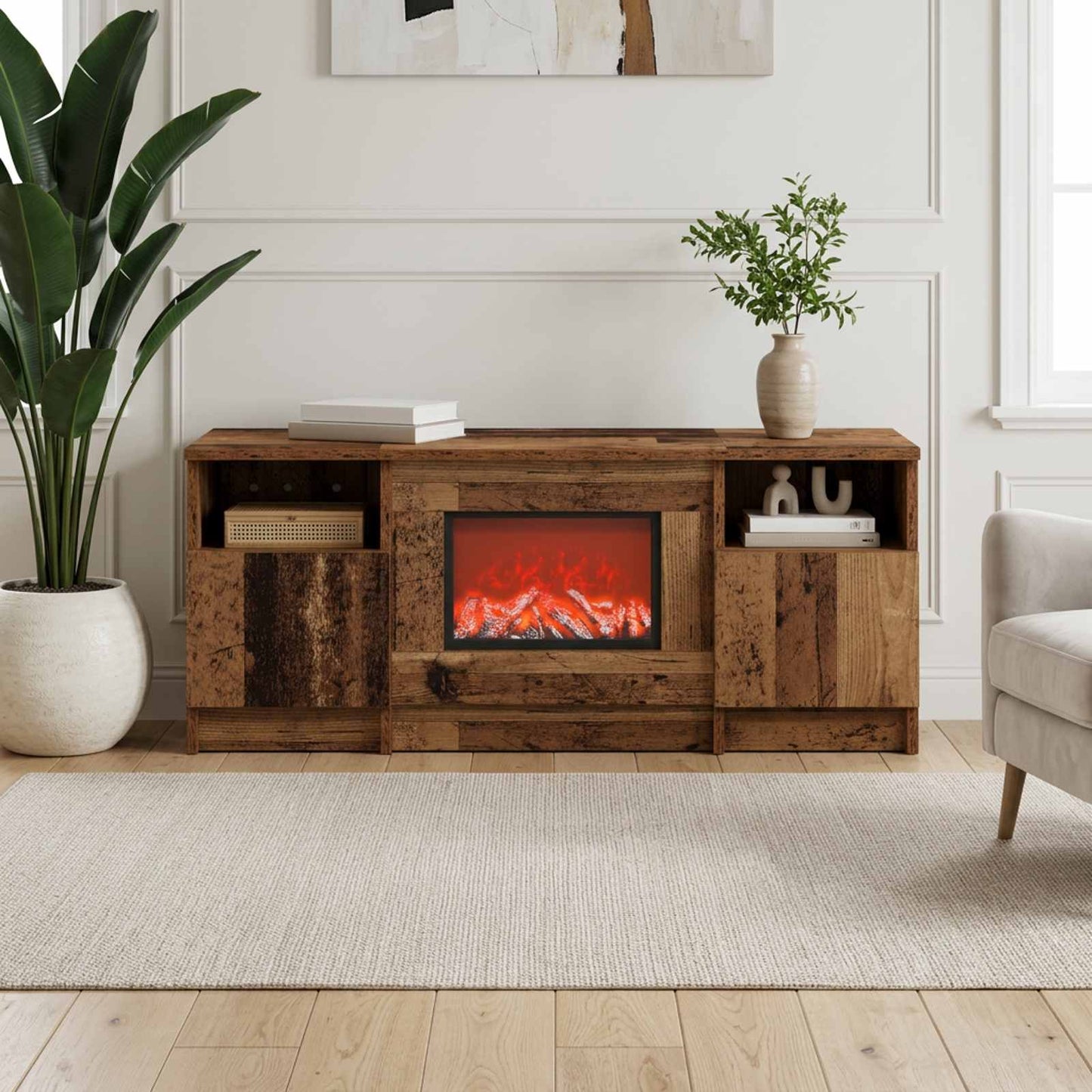 vidaXL Ηλεκτρικό τζάκι Παλαιωμένο ξύλο 98 x 28,5 x 40,5 cm
