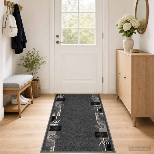 vidaXL Δερμάτινο Χαλί FLORNES Υφαντό Γκρι Φύλλα 67 x 450 cm PP 7 mm