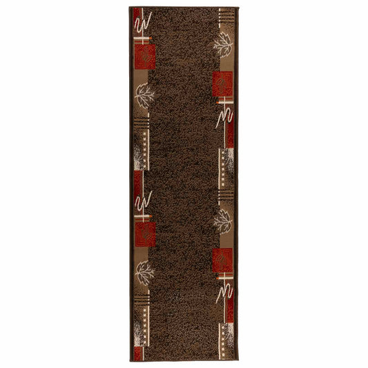 vidaXL Δερμάτινο Χαλί FLORNES Υφαντό Καφέ Φύλλα 67 x 450 cm PP 7 mm