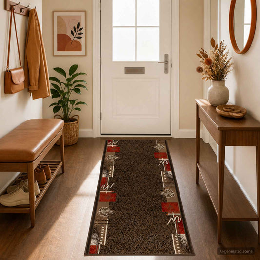 vidaXL Δερμάτινο Χαλί FLORNES Υφαντό Καφέ Φύλλα 80 x 200 cm PP 7 mm