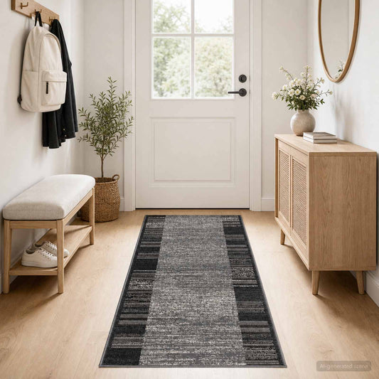 vidaXL Δερμάτινο Χαλί FLORNES Υφαντό Γκρι Ρίγες 67 x 150 cm PP 7 mm