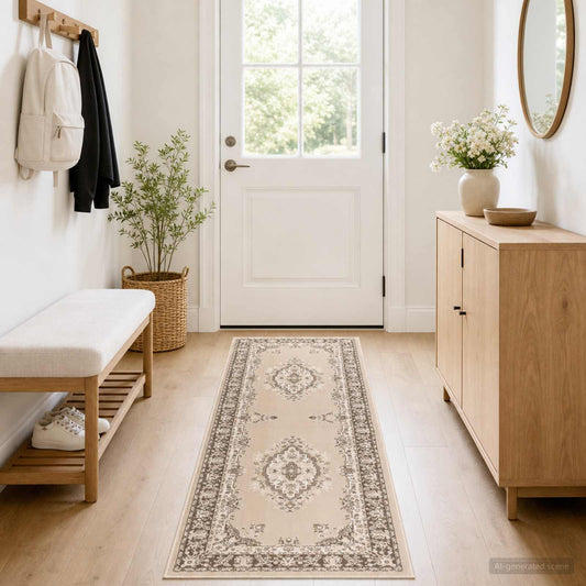 vidaXL Δερμάτινο Χαλί FLORNES Υφαντό Εκρού σχέδιο 67 x 200 cm PP 7 mm