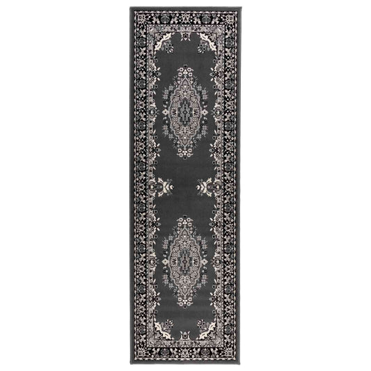 vidaXL Δερμάτινο Χαλί FLORNES Υφαντό Γκρι Σχέδιο 100 x 200 cm PP 7 mm
