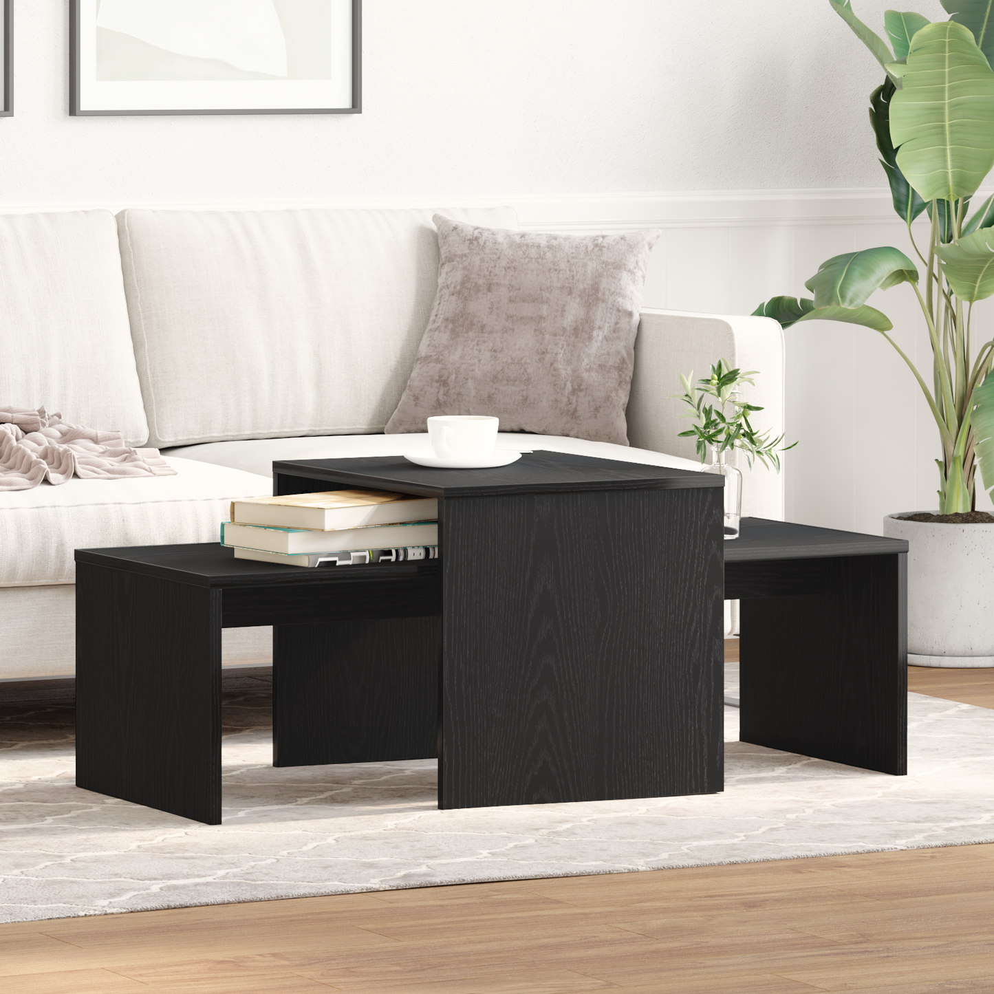 vidaXL Ένθετα τραπέζια Μαύρη Οξυά 100 x 48 x 40 εκ Επεξεργασμένο Ξύλο