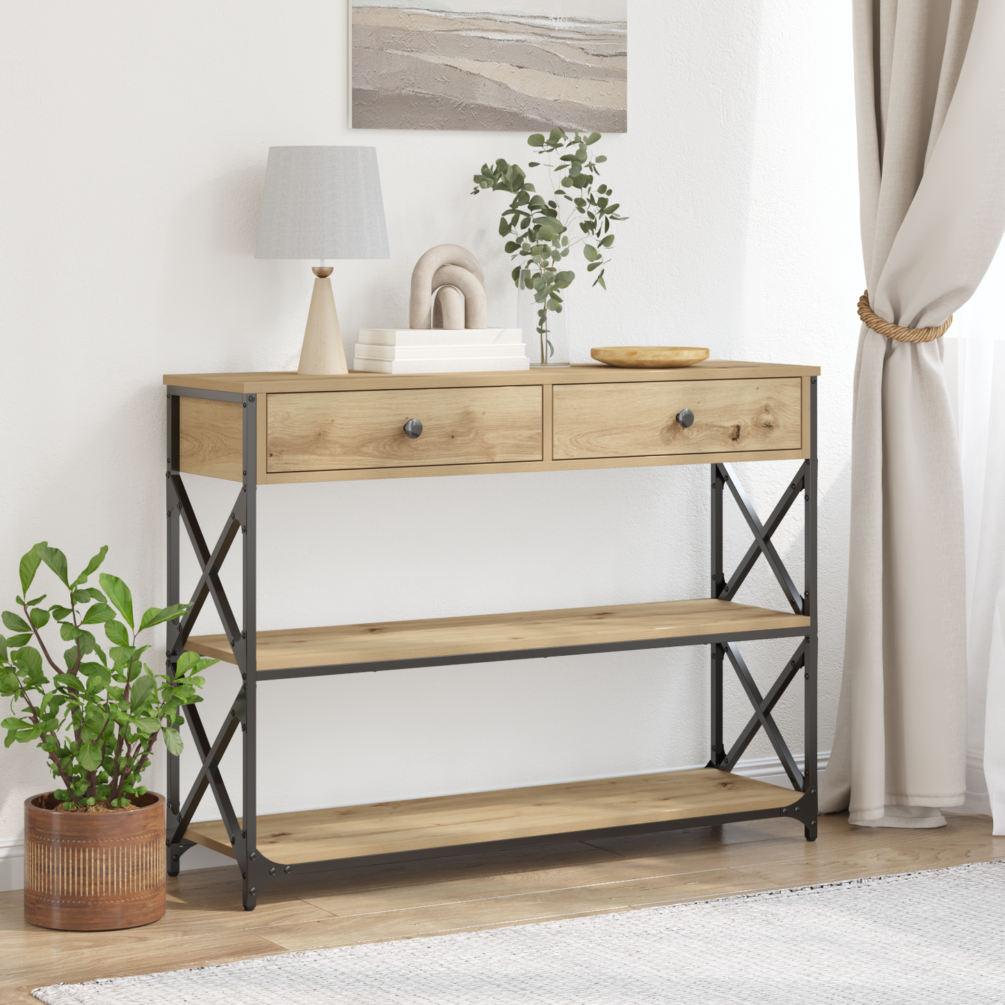 vidaXL Κονσόλα Τραπέζι artisan δρυς 100 x 28 x 75 εκ.